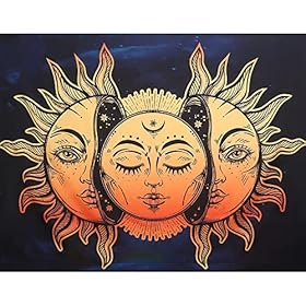 Ticanble Sun and Moon Tapestry Popular Wall Hanging Yellow Vintage Boho Art Tapestry Aesthetic Tapestry for Bedroom (79… 51KKe6QTn+L. SS280