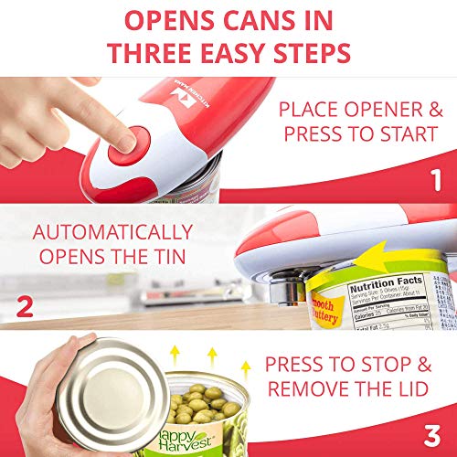 Kitchen Mama Auto Electric Can Opener: Open Your Cans with A Simple Press of Button - Automatic, Hands Free, Smooth Edge, Battery Operated, YES YOU CAN (Red) image 3