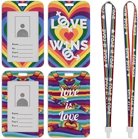 MS snow-capped Pride Gift for Gay Lesbian,LGBT Id Badge Holder with Detachable Neck Lanyard,Love is Love&Love Wins Rainbow Plastic Card Case Protector, One Size