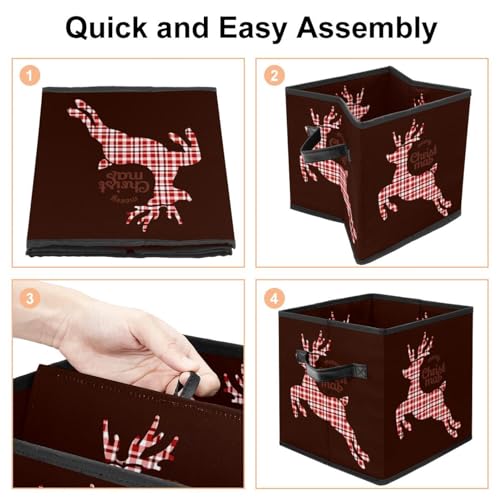 Boîte de rangement pliable en tissu cube Cerf de Noël rouge - 5