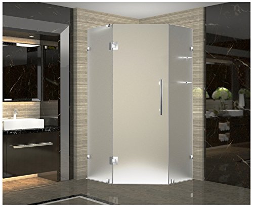 Aston SEN991F-SS-34-10 Neoscape GS Completely Frameless Neo-Angle Shower Enclosure in Frosted Glass with Glass Shelves in Stainless Steel, 34" x 34" x 72"