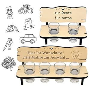 Geschenk zur Rente – die originelle Schnapsbank für Rentner mit Gravur – 2 oder 4 Gläser – Rentnerbank als…
