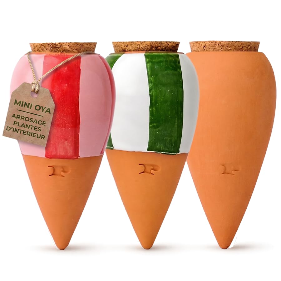 Pepin | 3 x Mini Striped Oyas | Terracotta Plant Oyas | Automatic and Ecological Watering for Indoor and Outdoor Plants | Natural Irrigation System | Mini Oyas Terracotta - 12cl