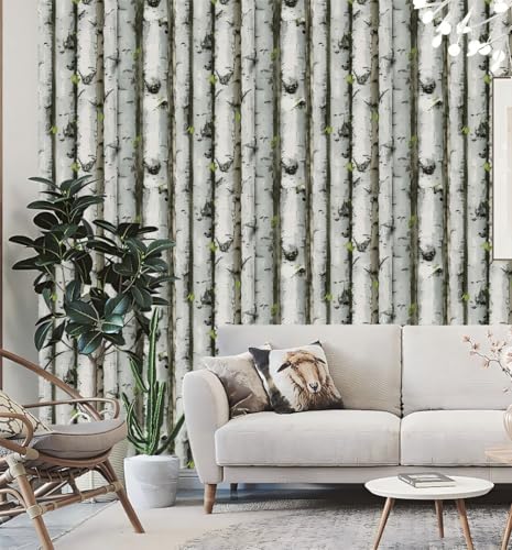 HAOKHOME Forest Wallpaper Peel and Stick Wood Birch Tree Removable Grey/Brown/Green Vinyl Contact Paper Self Adhesive Mural 17.3in x 32.8ft by HAOKHOME - Used condition - Image 3