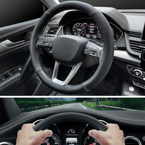 LKWLIKEI Nappa Premium Leather car Steering Wheel Cover, Non-Slip, Breathable, Universal 15 inches (red Blue line) by LKWLIKEI - Image 4