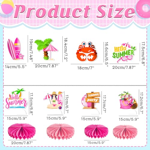 Image of Summer Pool Birthday Party Decorations Beach Theme Happy Birthday Banner Pool Beach Hanging Swirls Hello Summer Party Decorations Honeycomb Centerpiece for Hawaiian Luau Birthday Party Supplies