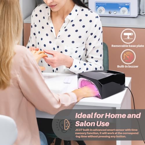 Image of 52 LEDs Cordless UV Nail Lamp, 96W High Power, Magnetic Mirror Base,Thumb Light,4 Timers, Auto Sensor, Key Sound, Built-in Cooling Fan,Remote Control Professional UV Light for Gel Nails(Black)
