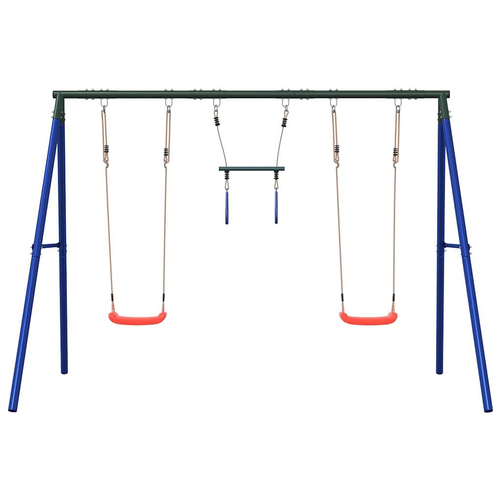 Set di due sedie a dondolo con asta trapezoidale, struttura in acciaio laccato, 273,5 x 185 x 185 cm, giocattolo da giardino per bambini, favorisce il movimento, l'equilibrio e la