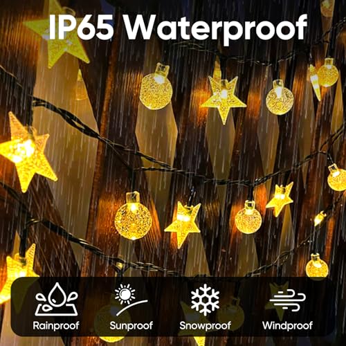 COZII Solar Garden Lights Outdoor, 60LED 10M/33FT Solar String Lights with IP65 Waterproof, 8 Modes Lighting, Crystal Ball and Stars Fairy Lights for Garden, Yard, Home, Patio, Christmas(Warm White) - Image 3