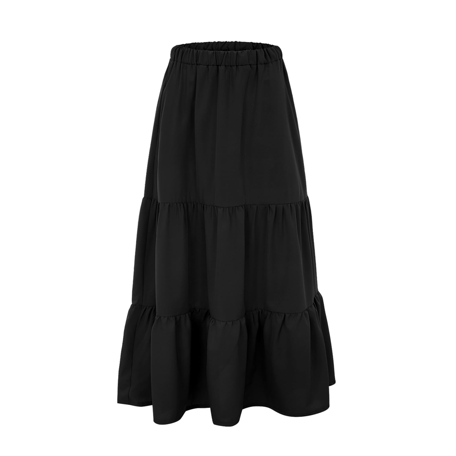 Jupe Plissee Femme Taille éLastique- Jupe Boheme Mi Longue avec Poches Simple TrapèZe SuperposéE Fluide Classiques De Tous Les Jours Comfortable DéContracté Volants éLéGants Skirt Baggy