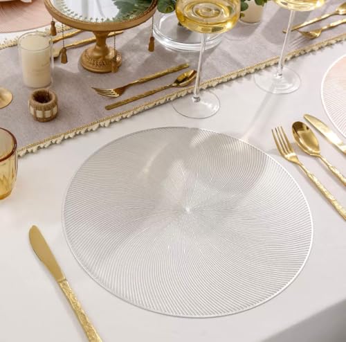 Image of HomeCloud PVC Material Round Shape Table Mat, Dining Table Mat,Table Placemats, Round Mats,Best for Bed-Side Table /Center Table, Dining Table /Shelves (Sparky Circle Silver, Set of 2)
