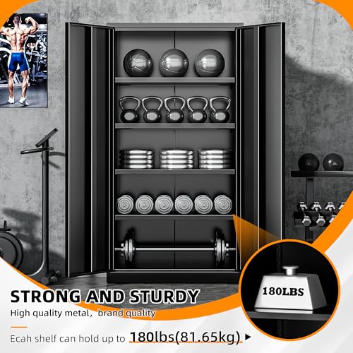 INTERGREAT Metal Storage Cabinets 72” Black Garage Steel Storage Cabinet with Doors and Shelves, Metal Tool Cabinet, Steel File Cabinet for Home Office, Basement, Warehouse, Classroom(Anti Tipping) - Image 6