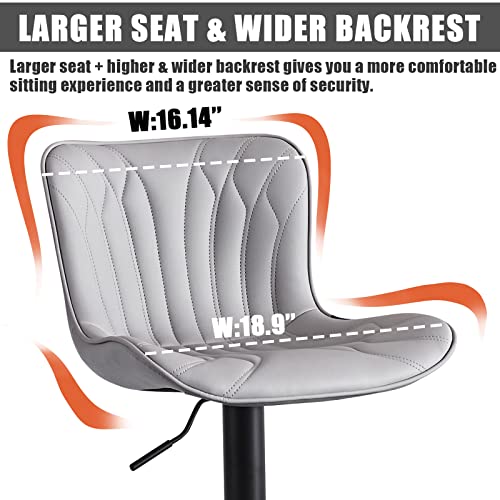 Image of Bar Stools Set of 2 Modern Kitchen Counter Chairs Swivel Barstools Grey | Faux leather upholstered island chairs with backs & metal base. Adjustable Height, easy to clean & load 300 lbs
