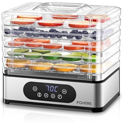 Foto di FOHERE Essiccatore Alimentare, 420 W, Essiccatori per Alimenti con 5 livelli, Temperatura 35°C/70°C, impostazione manuale di tempo e temperatura, Essiccatore per Frutta, Verdura, Carne, Senza BPA.