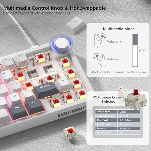 Image of Womier 60% Gaming Keyboard Wired, Creamy Mechanical Keyboard QMK /VIA | Hot Swappable Gasket Mount RGB Key board & Translucent Keycaps POM Linear Switch for Windows /MAC (VK66 PRO White)