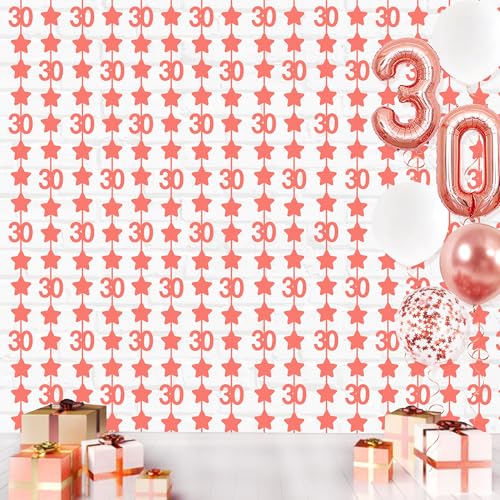 Image of Rose Gold 30th Birthday Decorations 2 Pack Glitter 3.3X6.6ft Star Photo Booth Backdrop Foil Fringe Curtains for Womens 30 and Fabulous Dirty Thirty Cheers to 30 Years Birthday Anniversary Party Decor