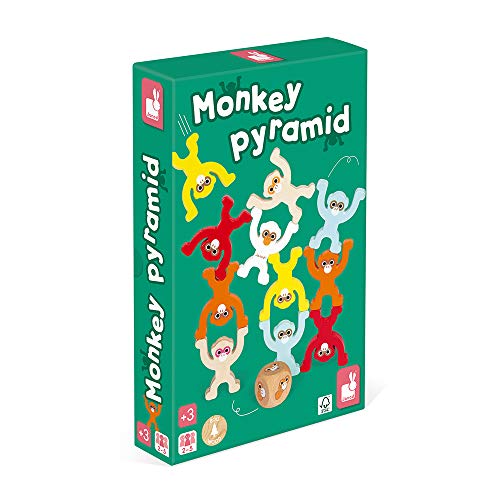 Janod - Monkey Pyramid - Jeu de Société Enfant en Bois - Jeu d'adresse - Peinture à l'eau - Certifié FSC - Dès 3 Ans, J02633