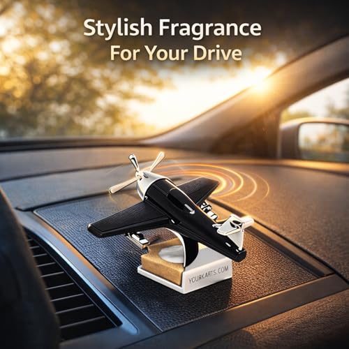 Image of YOURKARTS Solar Powered Car Perfume Air Freshener with Rotating Airplane Propeller | Dashboard Long-Lasting Aromatherapy Diffuser | Long Lasting Fragrance | Car Interior Accessory