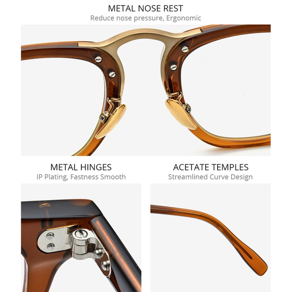MUTYNE Montura de gafas de acetato para hombre, anteojos cuadrados Retro Vintage, gafas para mujer