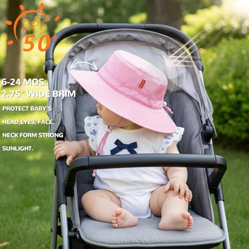 Image of HECCEI Toddler Baby Sun Hat, UPF 50+ Wide Brim Infant Bucket Hats for 0-6Y
