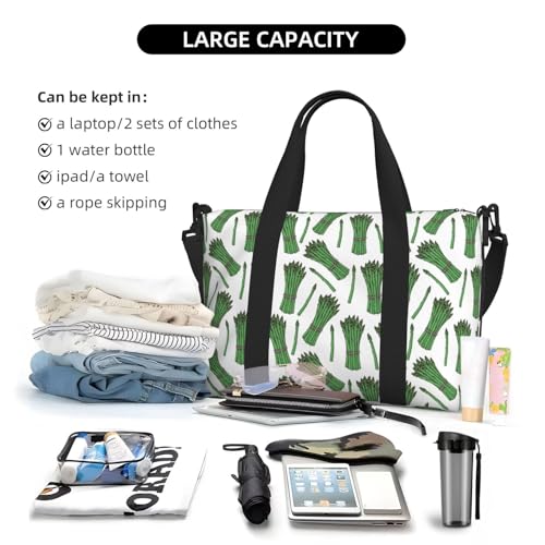 Asparagus Green Print Large Laptop Tote Travel Work Bag For Women Men Gym Beach Bag For Women Crossbody Carry On Shoulder Bag With Compartments Zipper,Overnight Weekender Bags4