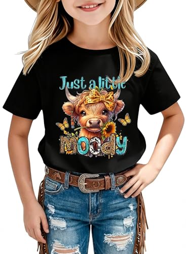 Image of Girls Western Cow T-Shirts - Cute Cowgirl Outfits for Kids Short Sleeve Shirts Funny Tops Rodeo Graphic Summer Tee