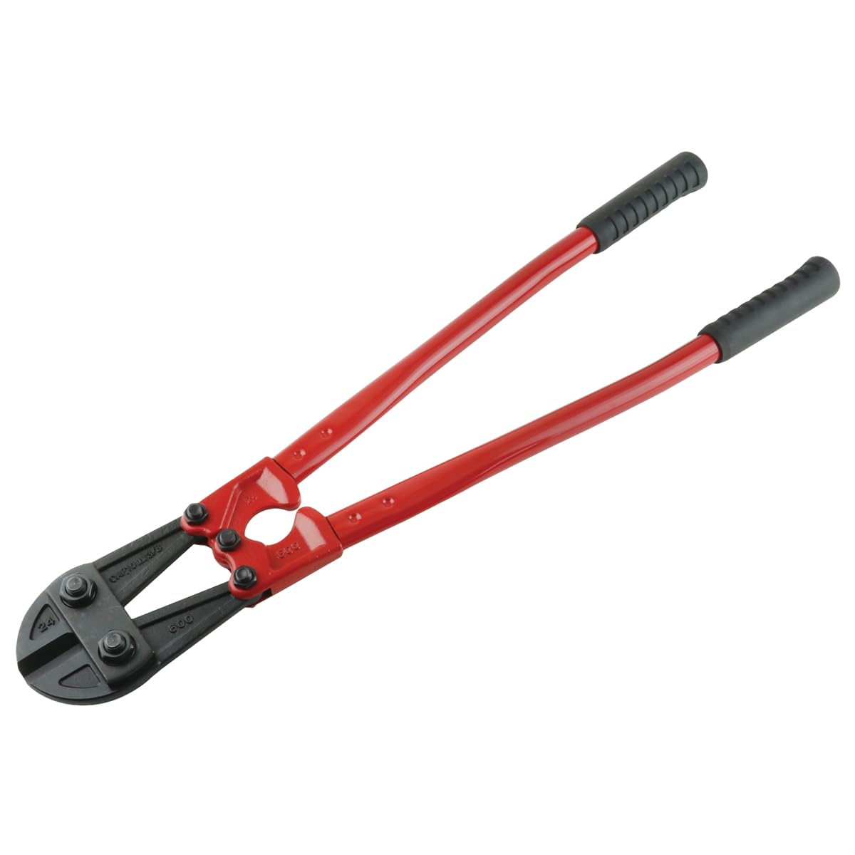 57124 24" Center Cut Bolt Cutter for Garages, Repair Shops and DIY, Heat Treated, Hardened, Chrome Vanadium Head, Curved Rubber Extra-Long Handle, Compound Action Jaw, Red