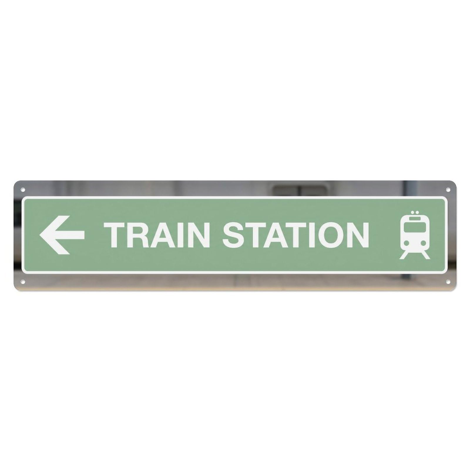 Olhnbad 4X16inch(10X40cm) Train Station Sign Celadon White Left Metal Tin Sign
