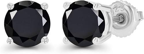 Miniatura 2 de Aretes de plata de ley 925 chapados en oro de 14 quilates, hipoalergénicos, de 0.236 in, redondos, con piedra natal genuina