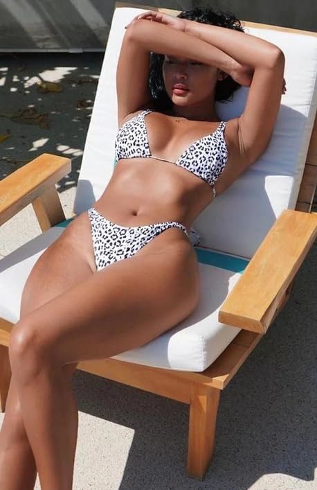 Image of Women's Sexy Thong Bottom Two Piece Bikini Double Shoulder Straps Cute Swimsuit Triangle Bathing Suit