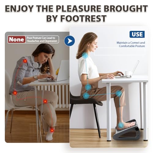 Image of CasaZenith Foot Rest, Six Heights Adjustable Foot Rest for Under Desk at Work, Ergonomic Foots Stool for Under Office Desks, Under Desk Footrest with Foot Massage Roller, Chair Footrest - Gray