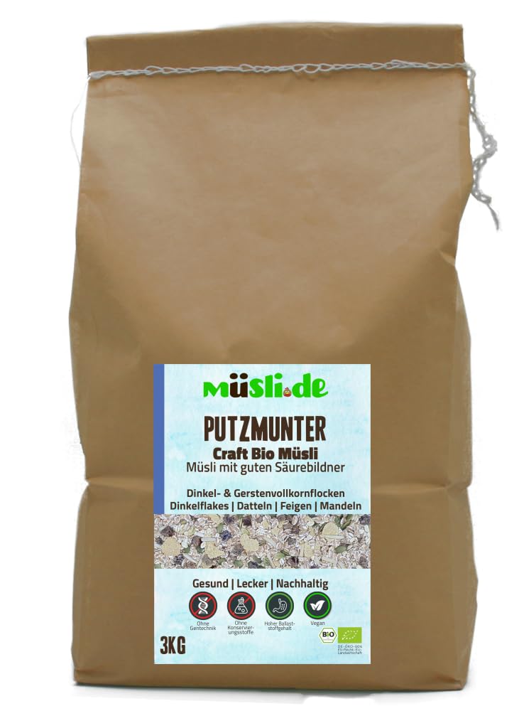 Basisches Putzmunter Müsli | müsli.de BIO Müsli 1x3kg, für eine vegane und basische Ernährung geeignet. Fruchtiger Geschmack! (3kg Beutel (1 Stück))