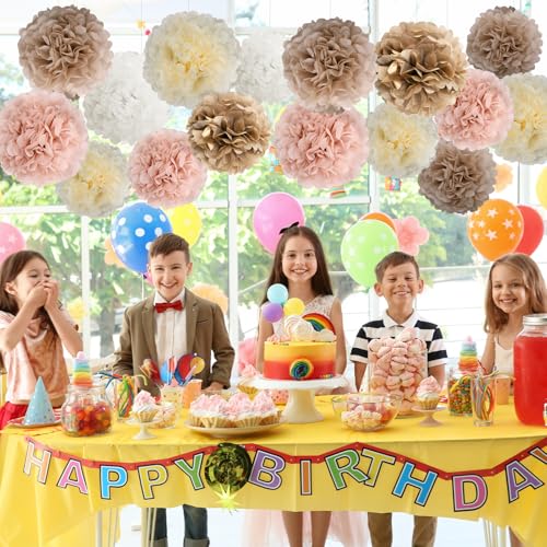 Image of BestoFun 16 PCS Champagne Party Decorations Tissue Paper Flowers Pom Poms Decorations for Girl Groovy Birthday Baby Shower Wedding Bachelorette Room Wall Hanging Decor