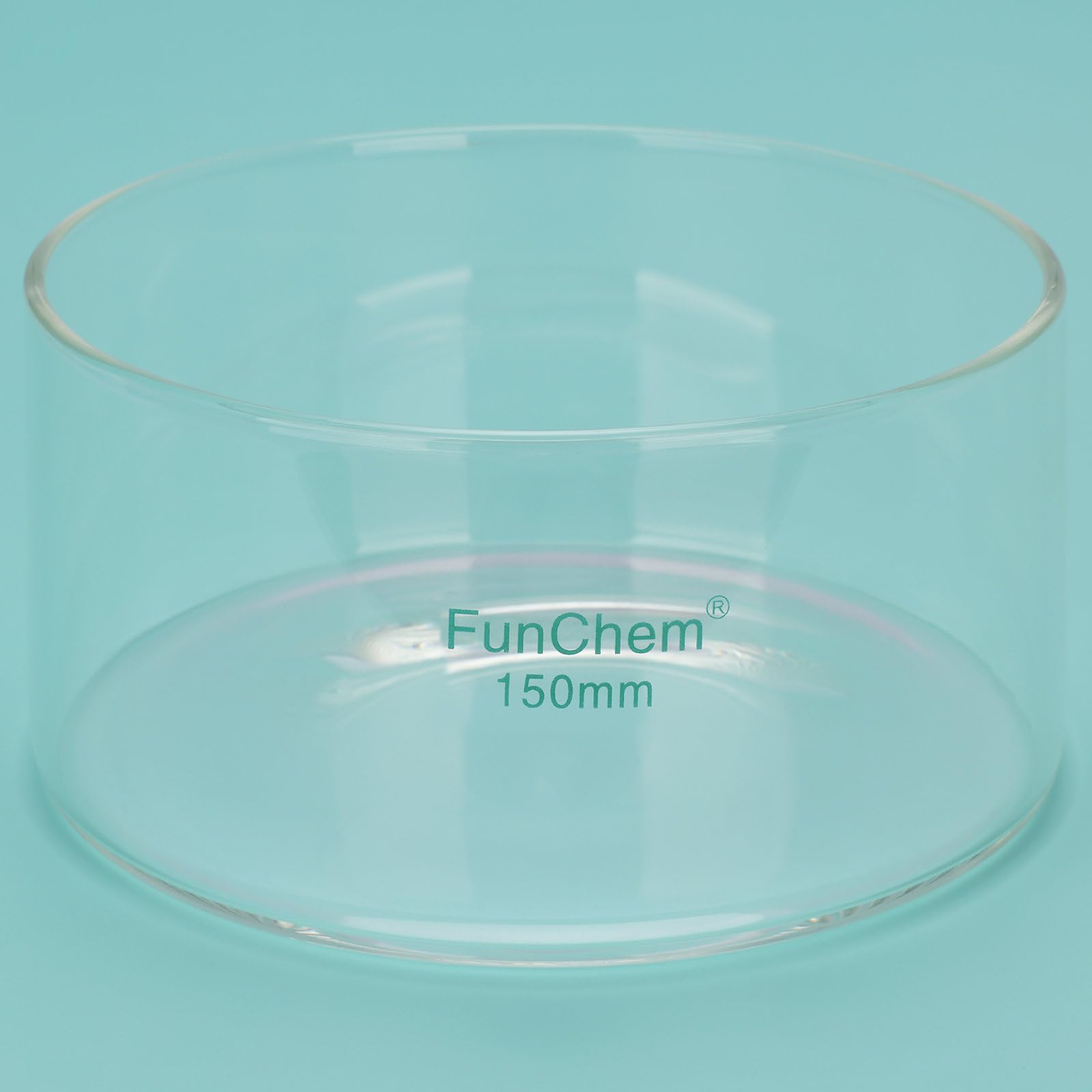 FunChem Coupelle de Cristallisation En Verre Borosilicaté Sans Bec pour Évaporation Et Cristallisation, Diamètre Extérieur 150 Mm, Cristallisoir de Laboratoire 1000 ml avec Fond Plat