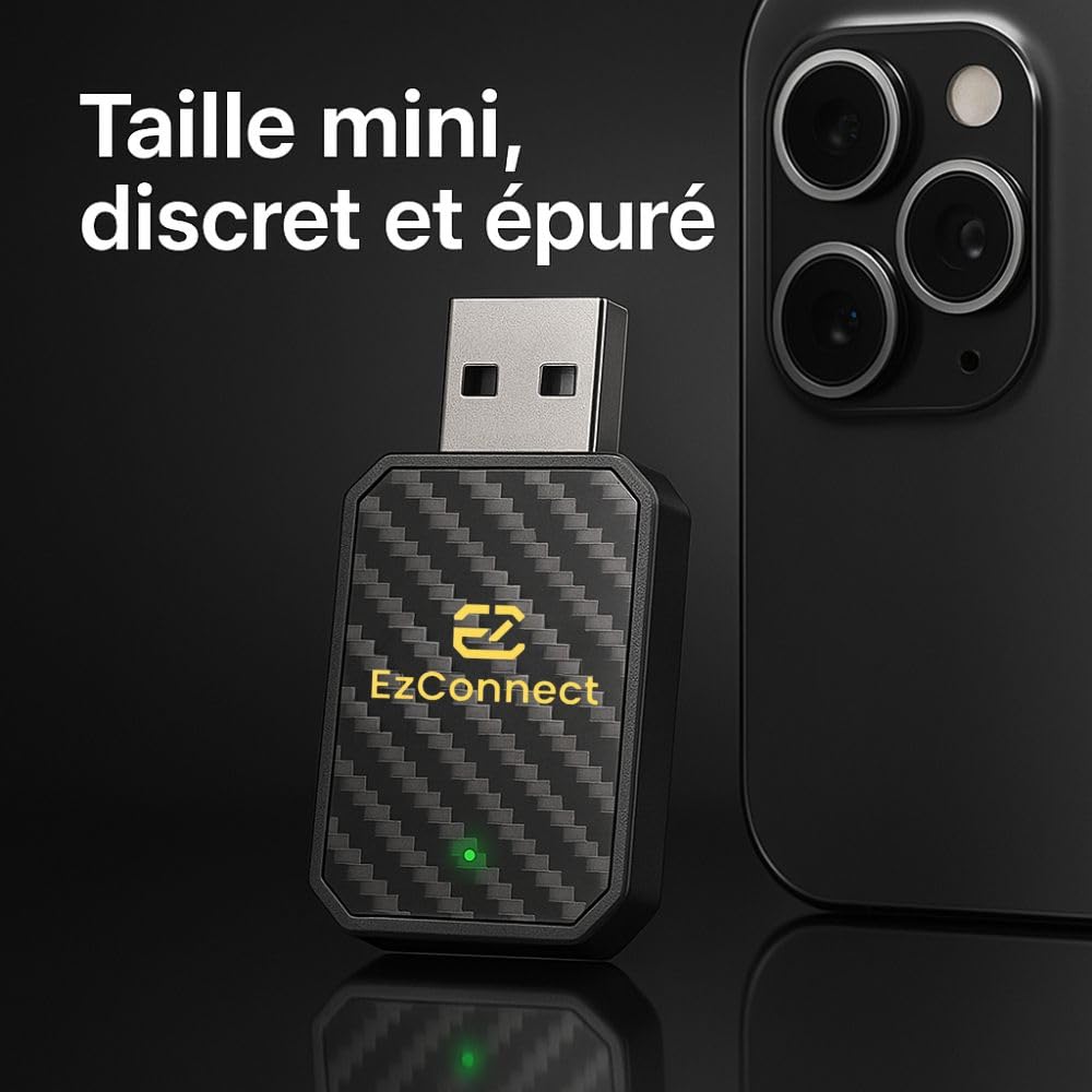 Officiel - Carplay sans Fil - Adaptateur carplay sans Fil - pour Apple CarPlay/Android Auto- Bluetooth 5.3 et WiFi 6, sans décalage, Plug and Play, Connexion Automatique.
