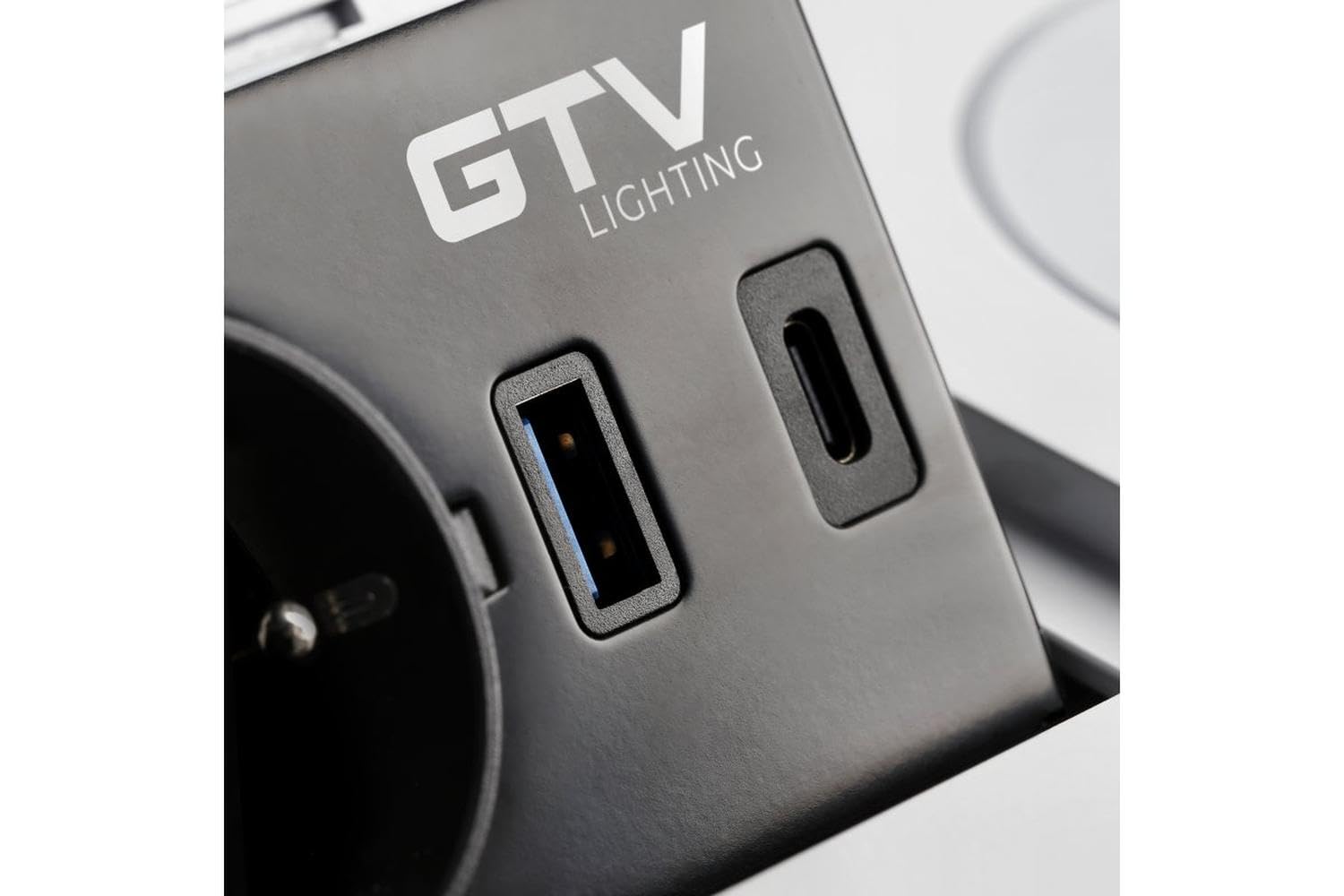 GTV Gniazdo meblowe AVARO Plus, ładowarka indukcyjna 5 W, USB-A i USB-C, kompaktowe rozmiary, kolory: biały, czarny, aluminium, idealne do domowego biura i pomieszczeń komercyjnych