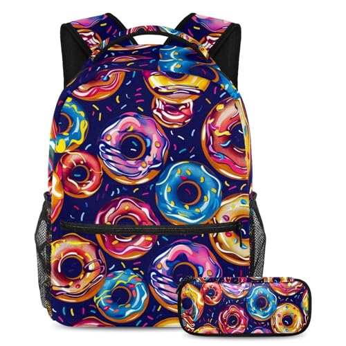 Cartables colorés pour enfant avec sac à dos scolaire et trousse Beignets sucrés motif Large
