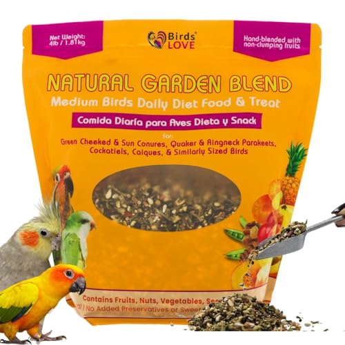 Birds LOVE All Natural Garden Blend Bird Food for Medium Birds - Cockatiels, Green Cheek Conures, Ringneck Parakeets and Small Quakers 4lb