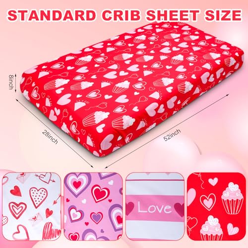Image of FuWeave 4 Pcs Valentines Day Crib Sheets for Baby Boys Girls - 52'' x 28'' Love Heart Soft Breathable Fitted Sheet Set for Standard Crib and Toddler Mattresses