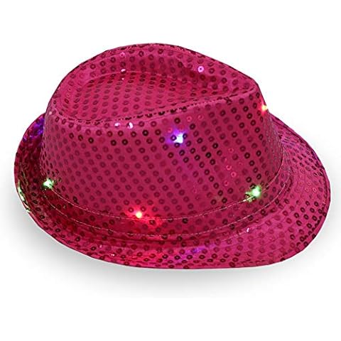 CARDMOE LED Light Jazz Cap,Flashing LED Hat Jazz Hat Dance Hat for Xmas Party Concert Stage Show (rose red) Cover