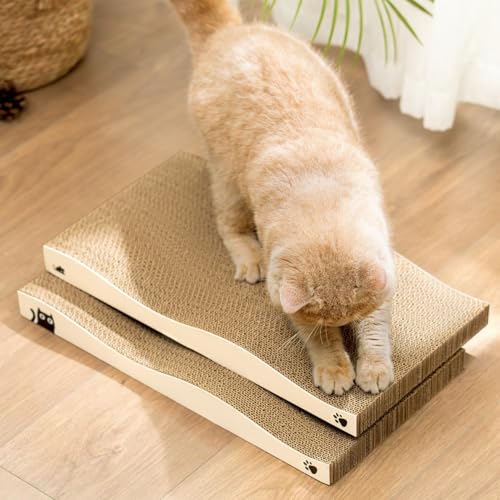 Conlun - Griffoir pour Chat en Carton Ondulé Double Face, Durable et Recyclable avec Herbe à Chat - Idéal pour Protéger Les Meubles (2 Pièces)