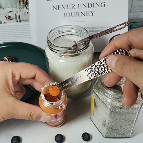 Measuring Spoons, Copper Measuring Spoons Set, Stainless Steel Copper Plated 9 Piece Set Of 7 Copper Kitchen Measuring Spoons,1Leveler And 1Rings, Copper Teaspoon Measuring Spoons For Kitchen Tool #TOP6