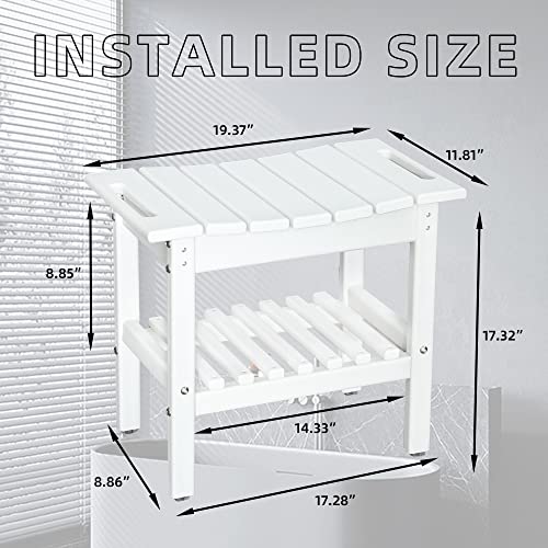Shower Bench With Storage Shelf, Hdpe Material Waterproof, Bathtub Side Table, Suitable For Bathroom Shower Stool, Suitable For All Ages, 19.3X11.8X17.3 Inches (White) #TOP2