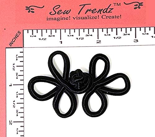 Chinese Frog Button Closures - 2 Pair Black Long 3-Loop Hook & Eye Fasteners For Sewing
