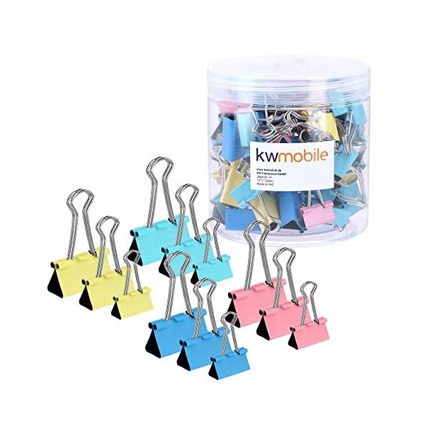 kwmobile 60x Foldback Klammern Set - 20x 19mm 20x 25mm 20x 32mm - Vielzweckklammer Büro Dokumenten Clips - Metall Maul…