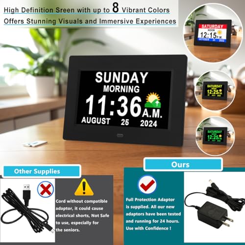 Véfaîî DDC-705WHITE Digital Clock With Day Date For Elderly 19 Alarms Custom Reminders, Large Calendar Dementia Clock thumb #1