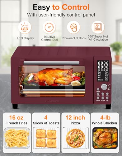 Nuwave Bravo Pro Smart Air Fryer Toaster Oven Combo, 12-in-1 Functions with Quicker & Even Crisp Technology, 1800W, 50-450°F, PFAS-Free, 21QT, Cinnamon