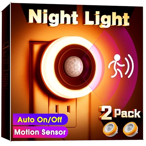 Image of Briignite Motion Sensor Night Light Orange, [2 Pack] Night Lights Plug into Wall, Auto On /Off Motion Activation Nightlight, Energy-Saving 0.6W LED Amber Night Light, Ideal for Kids, Bedroom, Bathroom
