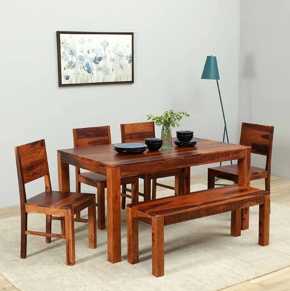 Solid Wood Wooden 6 Seater Dining Table Set Sheesham Wood 6 Seater Dining Table and Chair Set