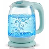Elite Gourmet EKT1792M 1.7L Glass Kettle, Blue LED, Rapid Boil, 7.2 Cups